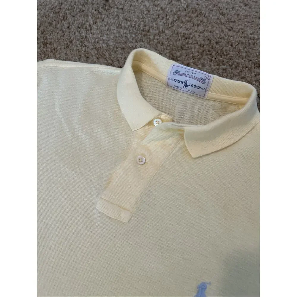 Polo Ralph Lauren Yellow Short Sleeve Shirt Medium Vintage USA Roughwear Mens